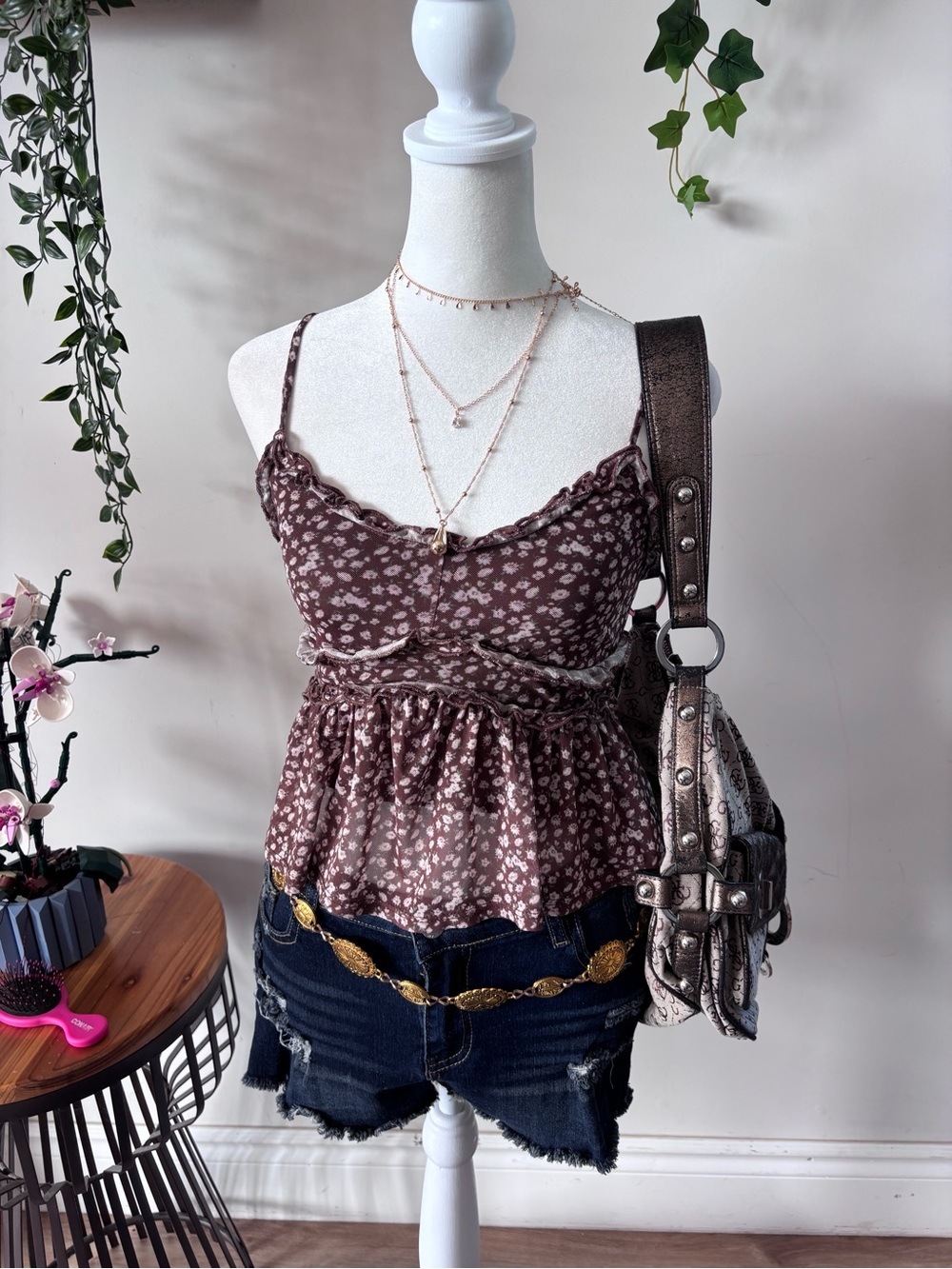 RSQ Brown Floral Peplum Cami